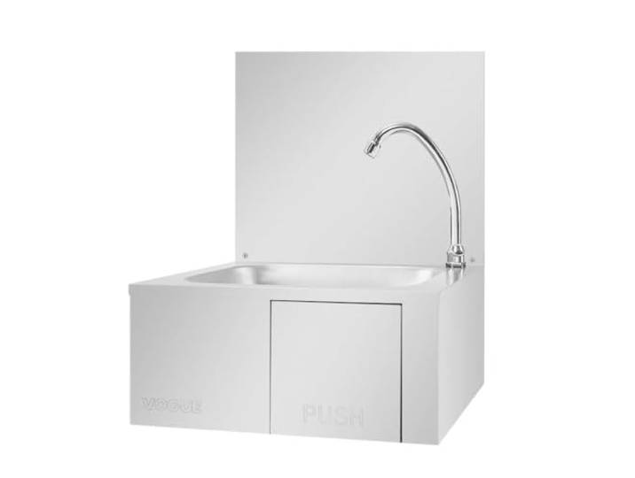 Vogue Kniebedientes Spülbecken, Edelstahl, Größe: 495 (H) x 440 (B) x 345 (T) mm, mit Spritzschutz – leicht zu reinigendes Becken mit Ablaufgarnitur, Vormischventil und Ausguss, GL280
