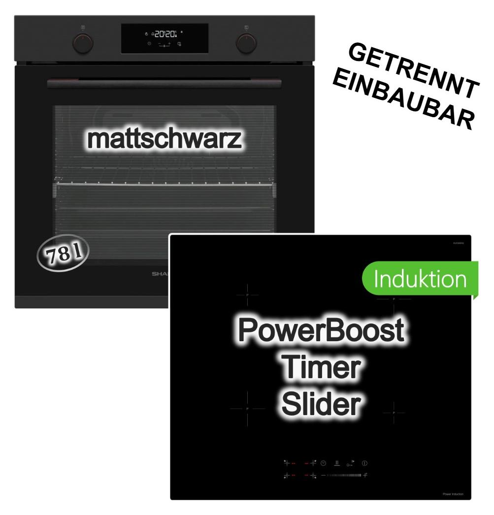 HERDSET Sharp Backofen 78 Liter Pyrolyse Turbo Heißluft Vollauszug + keenberk Induktionskochfeld Booster Slider