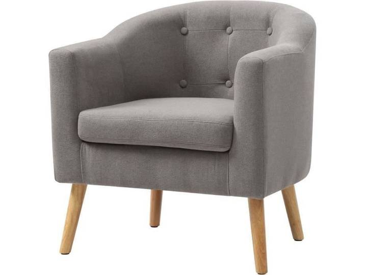JOYCE Fauteuil pieds bois Hévéa massif - Tissu effet feutrine - Gris - Scandinave - L 70 x P 64 cm