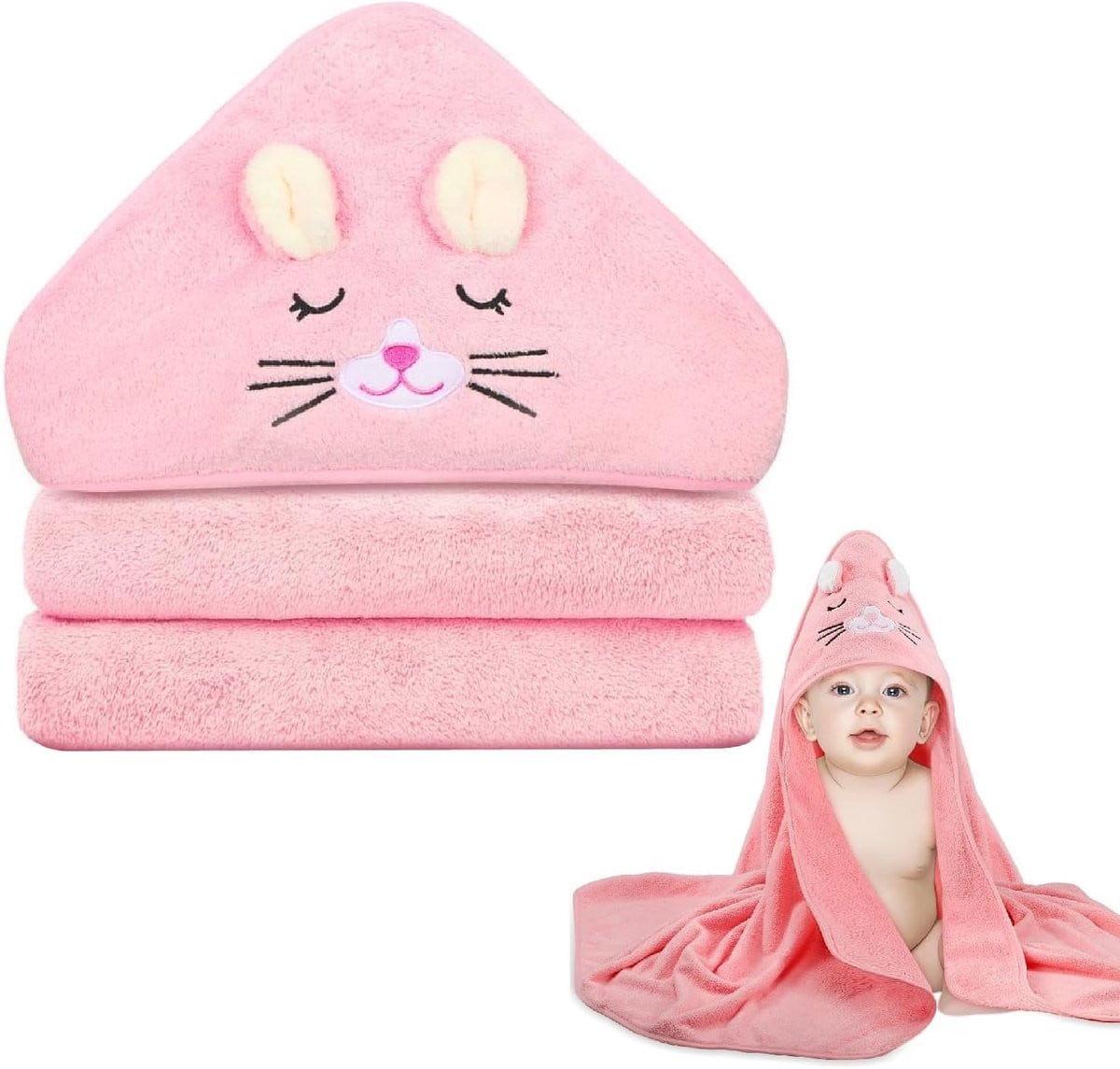 Baby handdoek met capuchon van zachte coral fleece, 80 x 80 cm