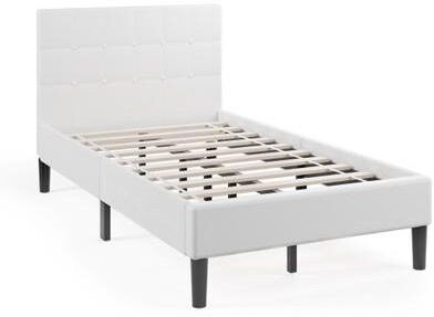 Costway Platform Bed with Button Tufted Headboard-Beige