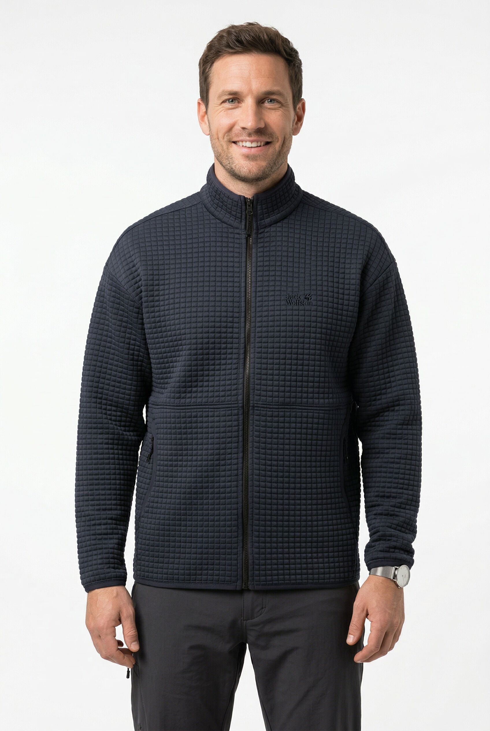 Fleecejacke JACK WOLFSKIN "MOGARI FZ M", Herren, Gr. S (48), blau (schwarz navy,), Fleece, Obermaterial: 95% Polyester, 5% Elasthan. Futter: 100% Polyester, normal, Jacken Fleecejacke, leicht, als Aussenschicht, für Sommerabende und Übergangszeit schwarz 