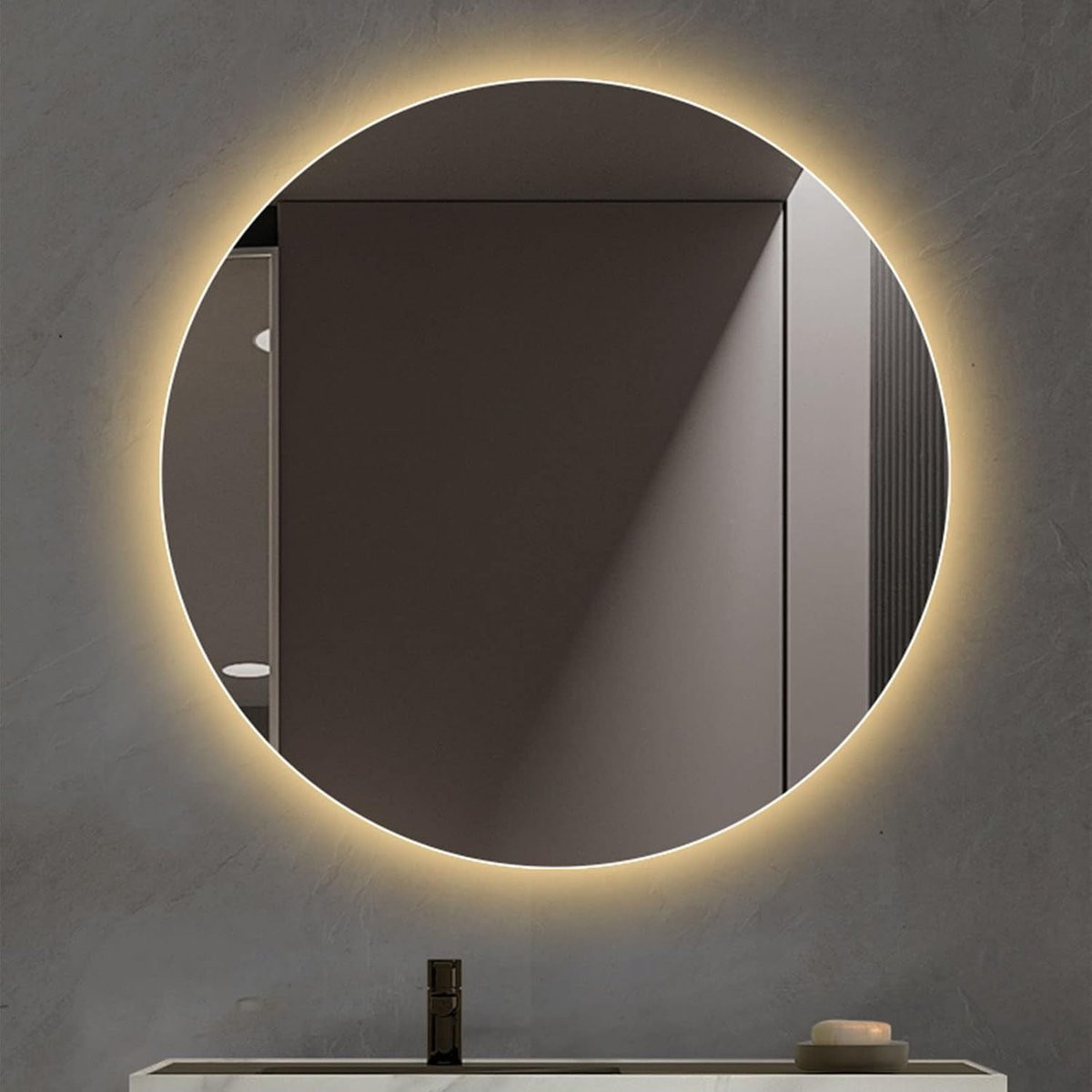 Zilveren Wandkaptafel Spiegel met Anti-condens Functie - Diameter: 50 cm