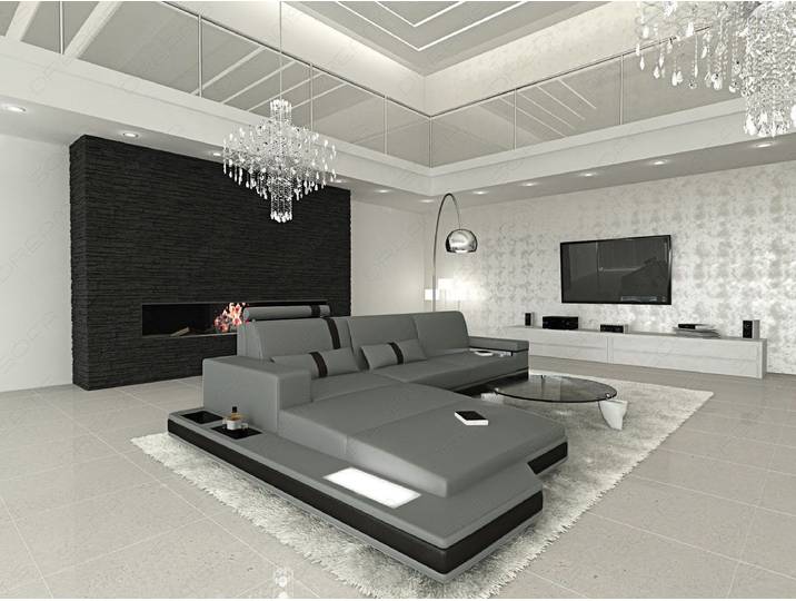 Sofa Dreams Ecksofa Messana L Form Mini Sofa, 4-Sitzer, Ottomane, LED-Beleuchtung, USB, Couch