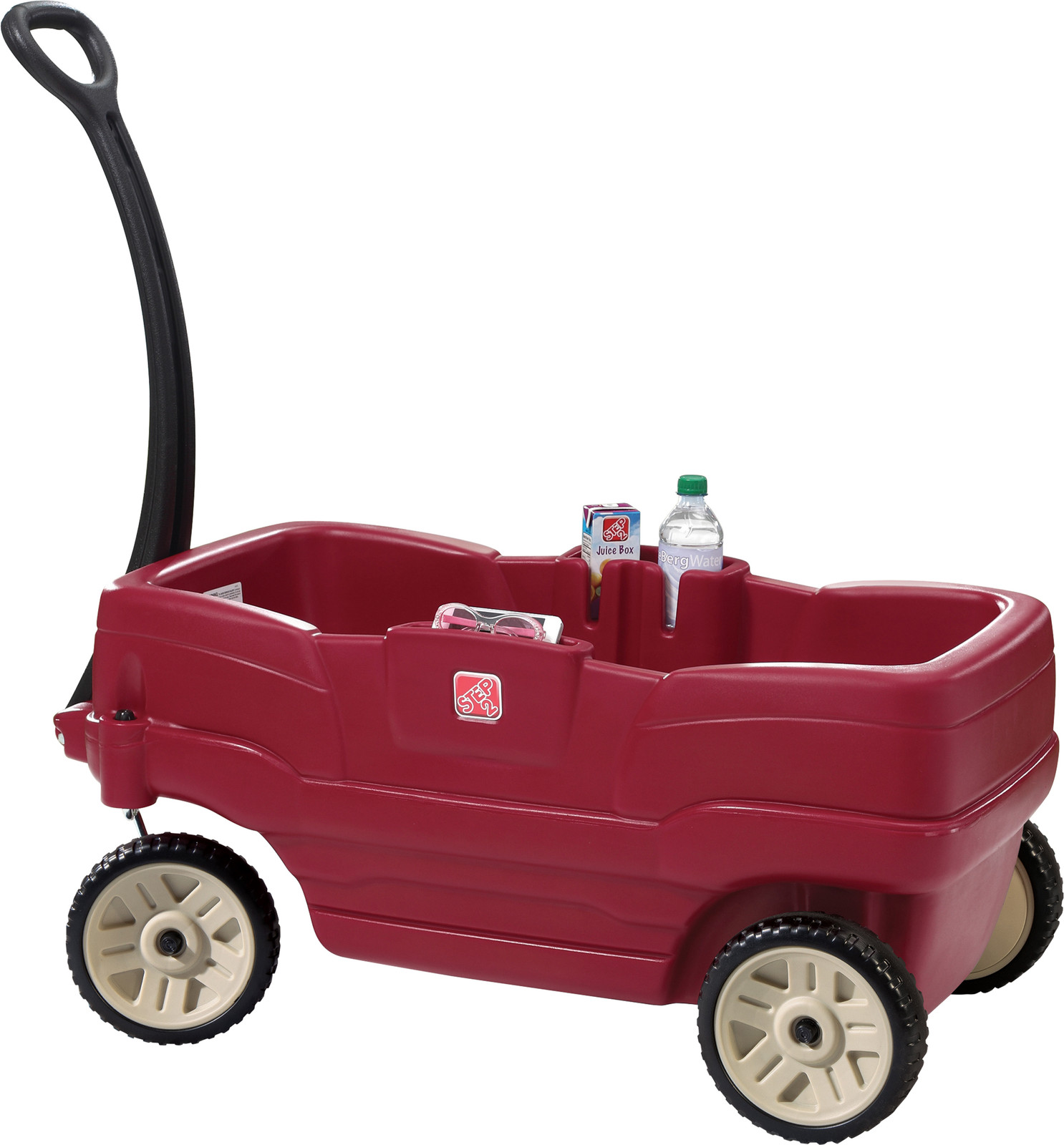 Step2 Neighborhood Wagon bolderwagen met 2 zitjes met gordels en duwstang in rood voor peuters en kleuters