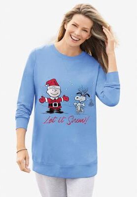 Plus Size Women's Peanuts Snoopy Snow Sweatshirt by Peanuts in Blue Peanuts Snow (Size M)