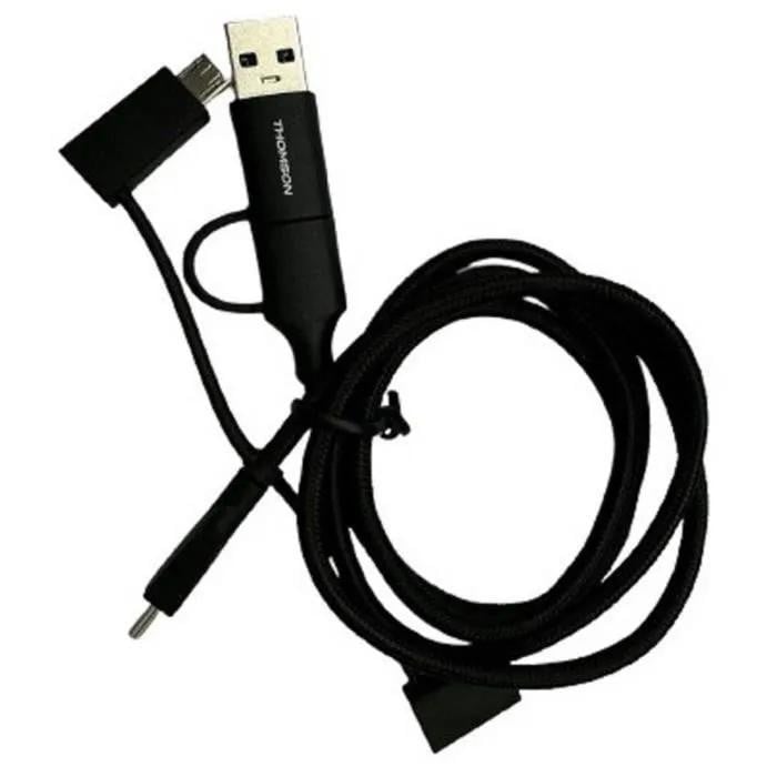 Thomson Triple laad- en datakabel USB-A + USB-C naar micro USB, iPhone en USB-C - 1,5 m