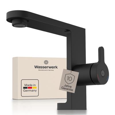 Waschtischarmatur WASSERWERK "WT 15", schwarz (schwarz matt), B:4,5cm H:15cm T:16,8cm, Messing, Armaturen, inkl. Popup, wassersparend