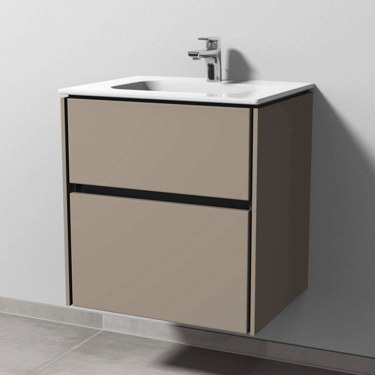 Sanipa Twiga Keramikwaschtisch Design 60 cm mit Unterschrank, 2 Auszüge
