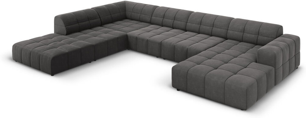 Micadoni Home Chicago 7 Seater Corner Sofa Dark Grey Velvet 70cm H X 262cm W X 364cm D