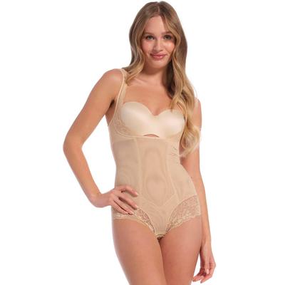 Shaping-Body MAGIC BODYFASHION "Super Control Body", Damen, Gr. XXL, N-Gr, braun (latte), Netz, Obermaterial: 85% Polyamid, 15% Elasthan, unifarben, eng, tiefer Rundhals, Bodys, verleiht der Brust und dem Po ein dezentes Lifting