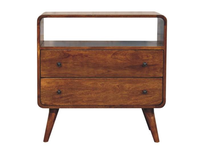 Artisan Furniture Konsole mit abgerundeten Kanten im nordischen Stil, Braun, Mangoholz, Echtholz,Mangoholz, Holz Optik, 2 Schubladen, Rechteckig,Rechteckig, Haarnadel, 70x70x35 cm, Kleinmöbel, Kommoden