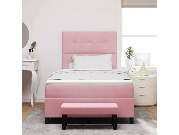 KTHLBRH Boxspringbett Samt Rosa 200 x 120 cm Kopfteil Premium, Gestell aus Holz, Matratze aus mittelfestem Schaumstoff