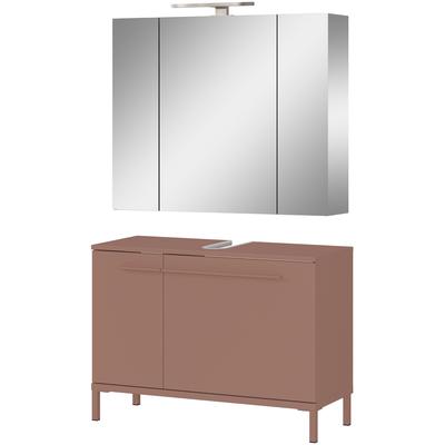 Badmöbel-Set GERMANIA "Laurino", braun (toffee), B:80cm H:200cm T:34cm, Glas, Holzwerkstoff, Metall, Kastenmöbel-Sets, Badmöbel-Set, mehrteiliges Set - Waschbeckenunterschrank & 2-türigem Spiegelschrank