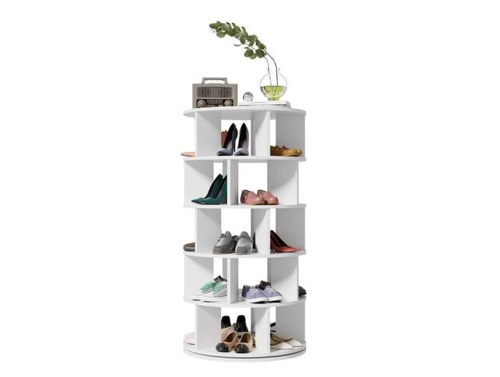 Meuble à chaussures rotatif rond blanc 5 niveaux 60 x 60 x 115 cm