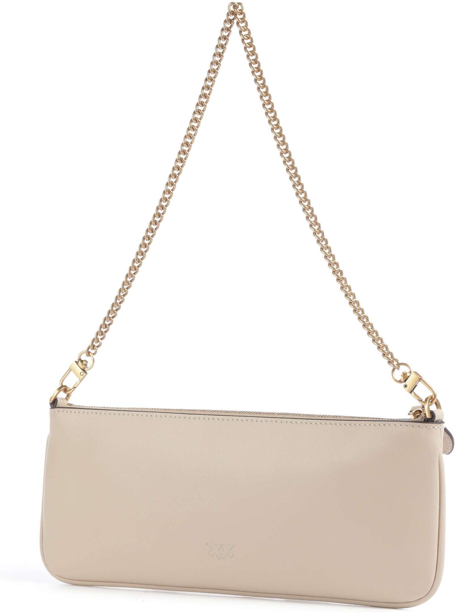 Pinko Flat Horizontal Schultertasche aus Leder, beige