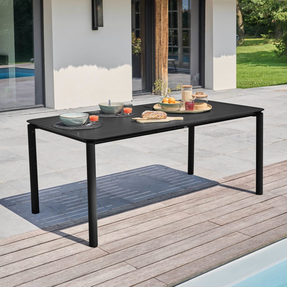 Oviala Table de terrasse rectangulaire en aluminium noire Noir 185x75x93cm