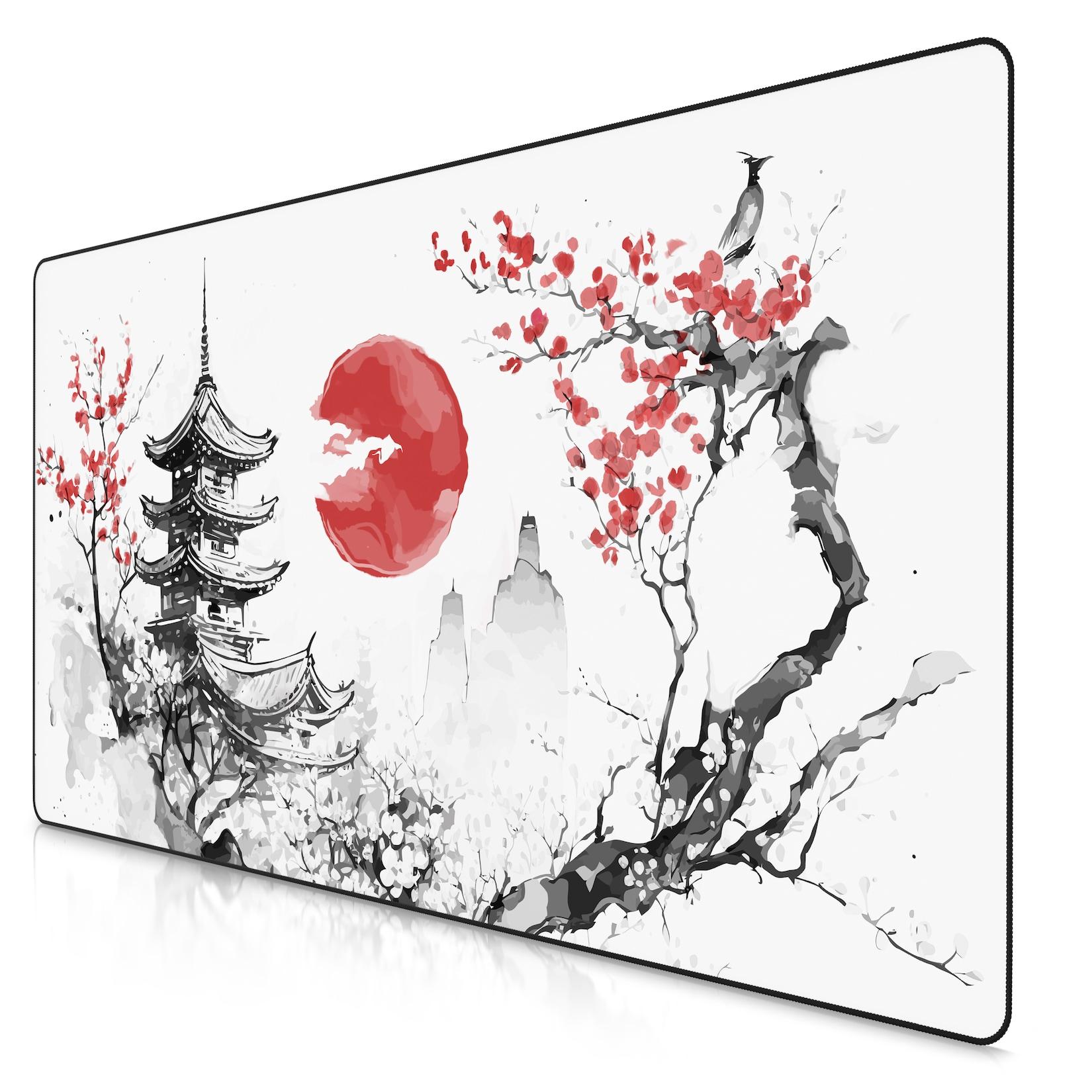 Titanwolf Gaming Mauspad XXXL Speed Gaming Mousepad 1200x600 mm, Deskpad, rutschfest & abwaschbar, für Speed & Präzision, Japan Ink Painting