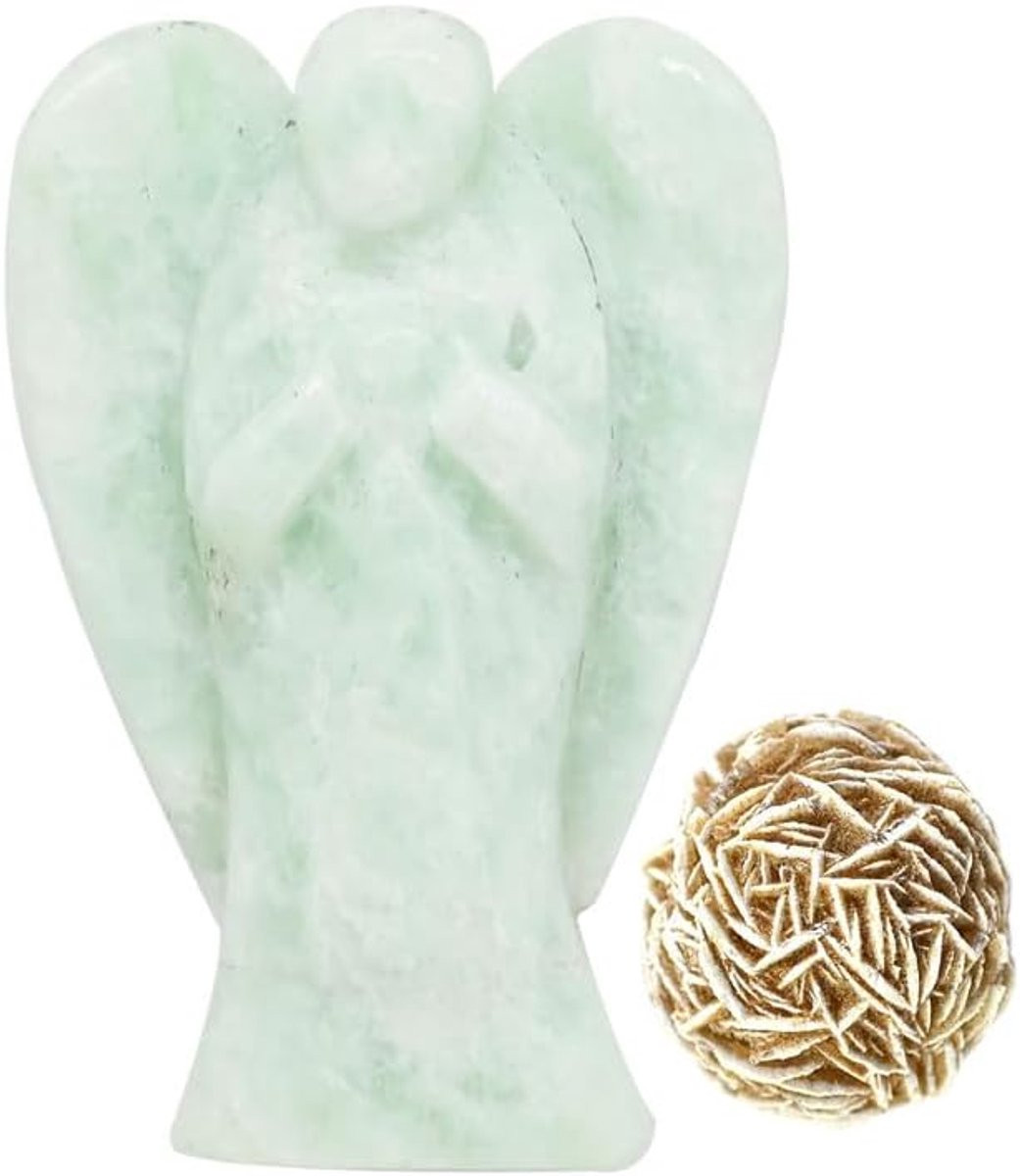 Amazoniet Engel Beeldje - Groen Handgesneden Edelsteen Beschermengel voor Decoratie