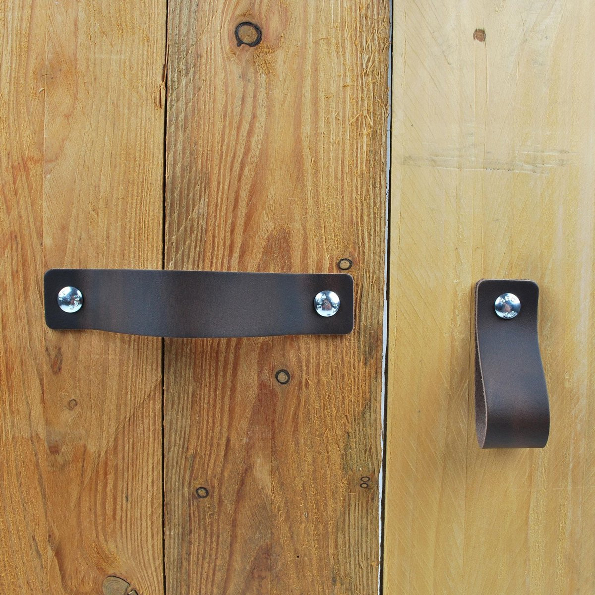 Set van 5 handgrepen in donkerbruin leer - Handmade in Holland