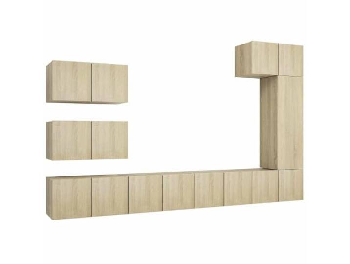 LMTYOENFG 8-TLG. TV-Schrank-Set Wandmontage Sonoma-Eiche Hängende Lowboards aus Holzwerkstoff schaffen viel Stauraum im Wohnzimmer und sorgen für eine moderne Wandgestaltung.