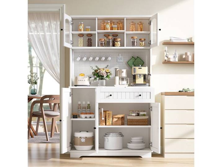 WUVRIE Vitrine haute cuisine blanche 103 5 x 40 x 180 cm étagères réglables panneau perforé