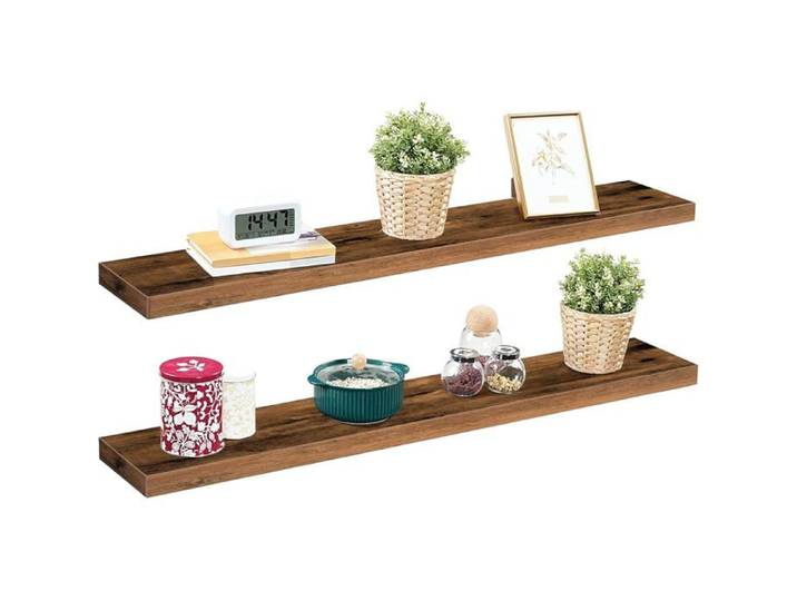 HOOBRO Étagères Murales Lot de 2 Tablettes Flottantes Suspendues avec Supports Cachés Longueur 120 cm Marron Rustique