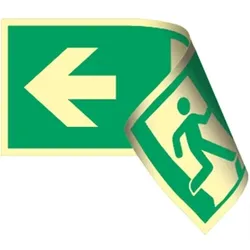 Schild Notausgang links/rechts doppelseitig, ISO 7010, Alu, nachl., 160-mcd, 400x200mm