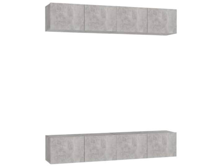 Roanoer TV-Schrank 4er Set Wandmontage Holzwerkstoff Betongrau 80x30 cm Schwebende Lowboards für Wohnzimmer und Schlafzimmer, bieten praktischen Stauraum für Receiver und Medienzubehör.