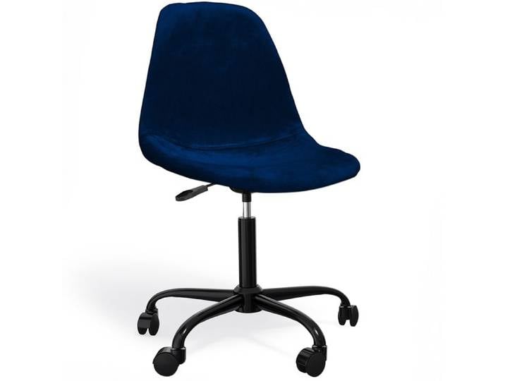 Chaise de bureau pivotante avec roulettes - Revêtement en velours - Pieds en acier noir - Brielle Bleu foncé