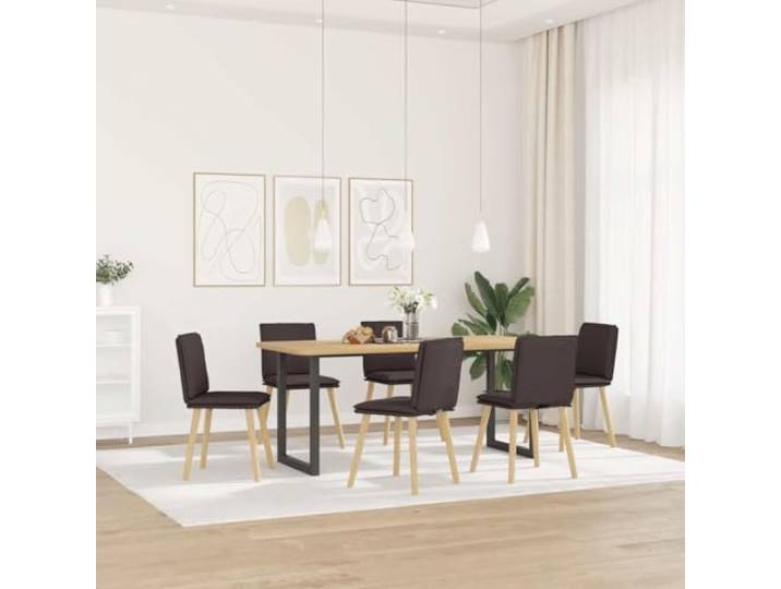 Esszimmerstühle 6 Stk. Dunkelbraun Stoff mit Metall- und Holzgestell Atmungsaktiver Stoffbezug, dicke Schaumstoffpolsterung, stabiles Metall-Holz-Gestell, vielseitig einsetzbar