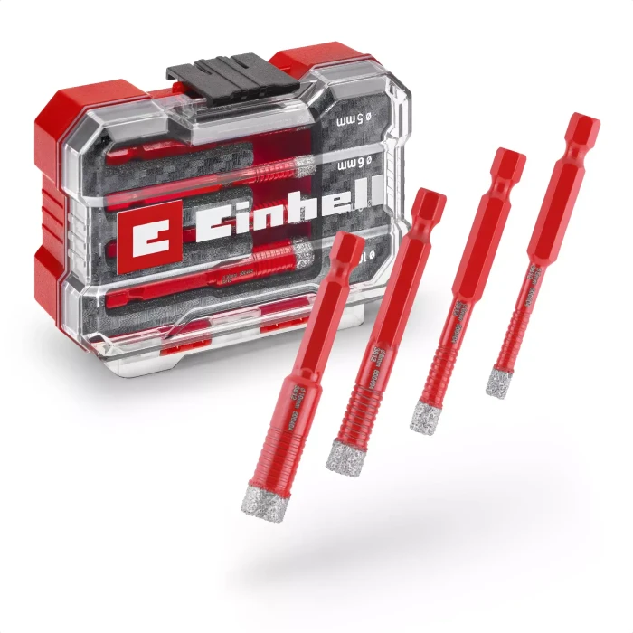 EINHELL XS-Case 4 Diamantbohrer für Fliesen 5/6/8/10 mm, 49500404