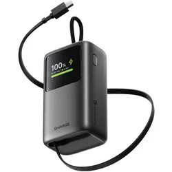 Sharge Retractable 45 GRY (10000 mAh, 45 W), Powerbank, Grau