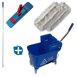 Reinigungswagen im Set Clean Track Mini Bucket 17 L im SET inkl. Ecomop 40 cm grau, Meiko Alustiel mit Griff 140 cm