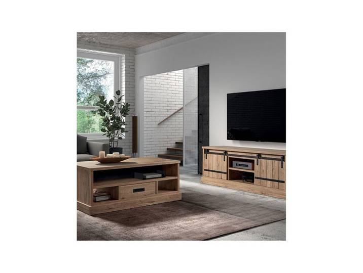 CEDRA - Ensemble Salon Industriel Meuble TV + Table Basse