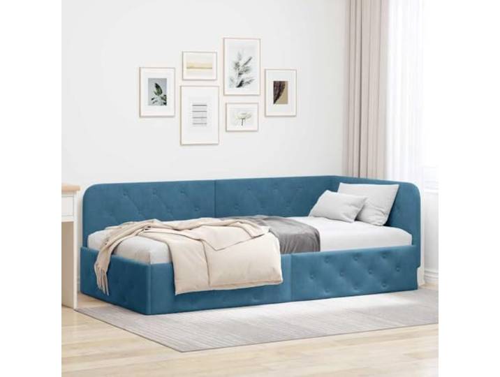 RJPLMFV Eckbettgestell, Blau, 100 x 200 cm, Velours Platzsparendes L-Design, umkehrbare Armlehne, Schlafsofa, Lattenrost inklusive