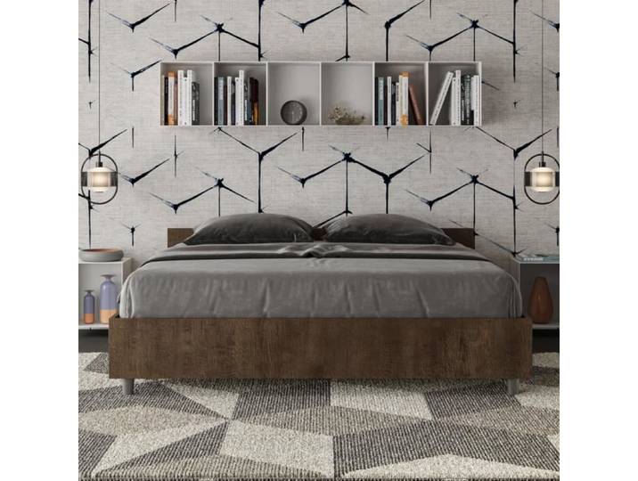 Lit double - Nuamo - Base en noyer - Blanc