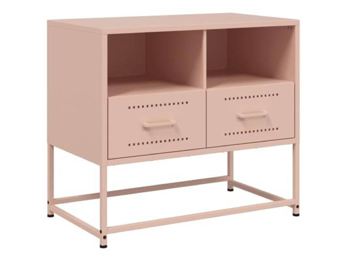 KUPTYERFG TV-Schrank Rosa 68x39x60,5 cm Industrielles Lowboard Stahl Kompaktes Metall Lowboard in Rosa für Schlafzimmer und Wohnzimmer mit 2 offenen Fächern und 2 geräumigen Schubladen.