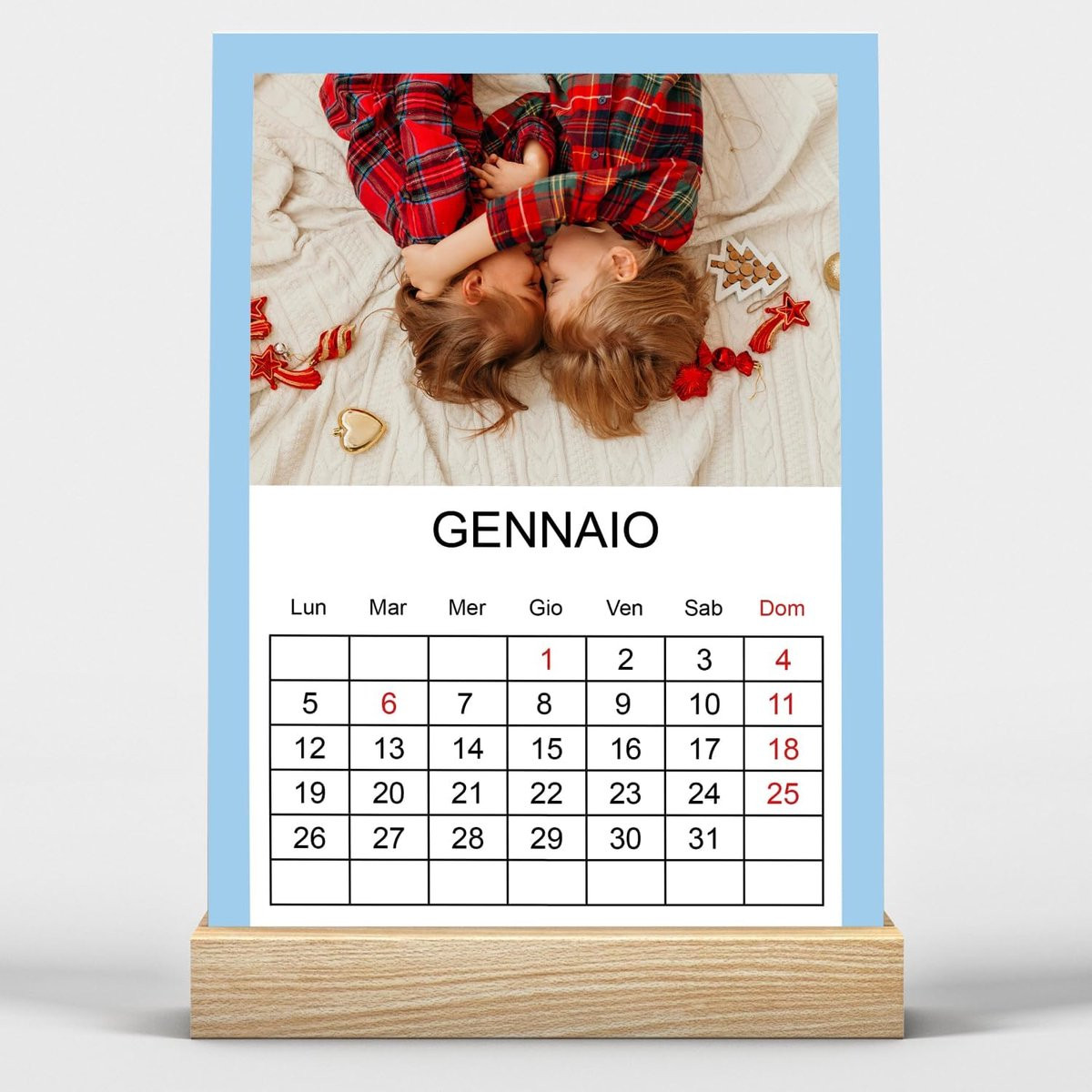 Persoonlijke Tafelkalender 2026 met Houten Sokkel en Kleurrijk Design, 10 x 15 cm