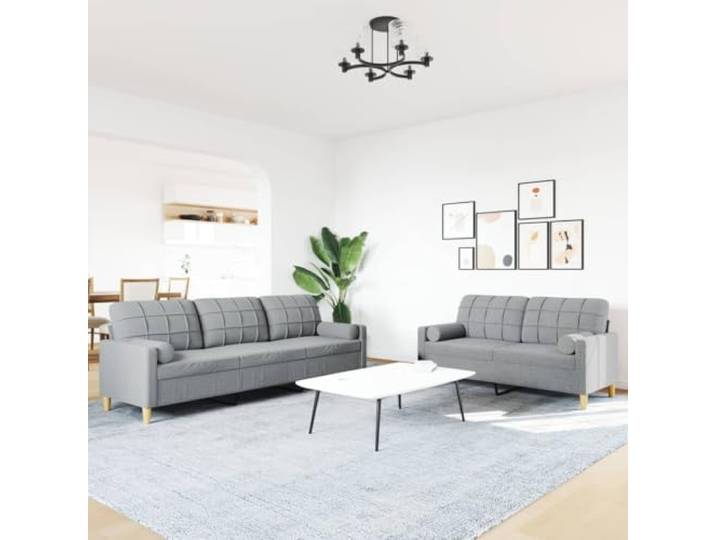 KTHLBRH Sofa-Set, 2-teilig, hellgrau mit Kissen Polyestergewebe, Metallrahmen, 2-Sitzer und 3-Sitzer, Schaumstoff