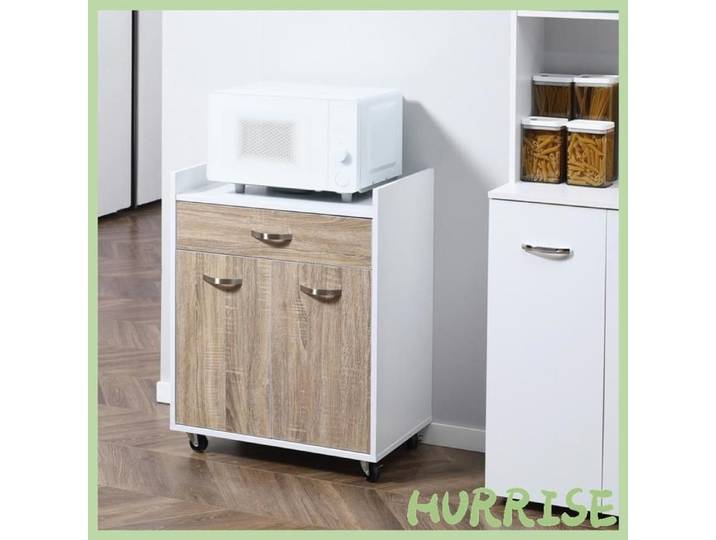 Cocosity Chariot De Service Desserte De Cuisine À Roulettes Tiroir Placard 2 Portes Étagère En Bois Blanc Aspect Chêne Clair