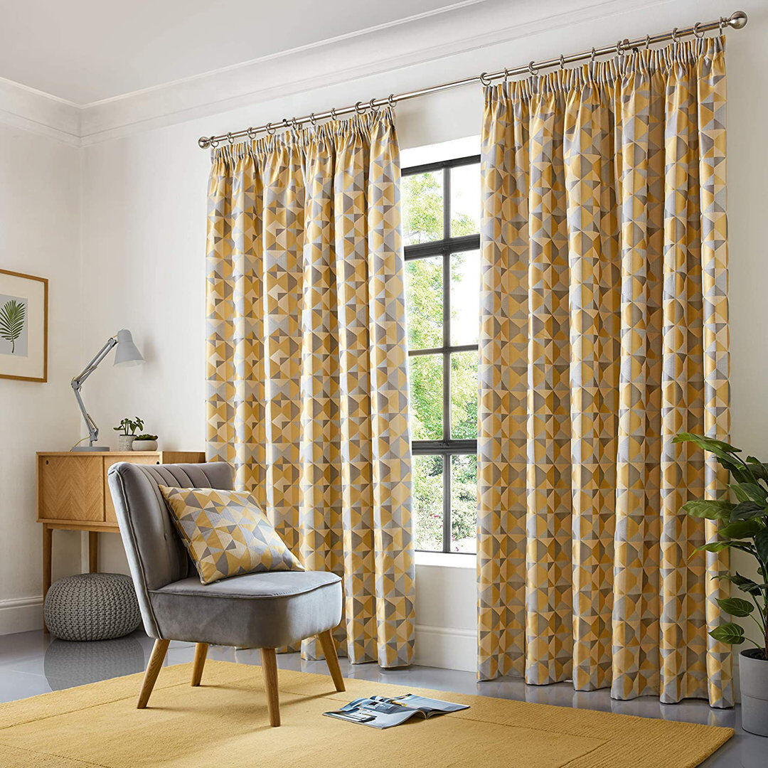 Hykkon Stamper Room Darkening Curtain Pair Ochre/Silver 229 W x 274 D cm