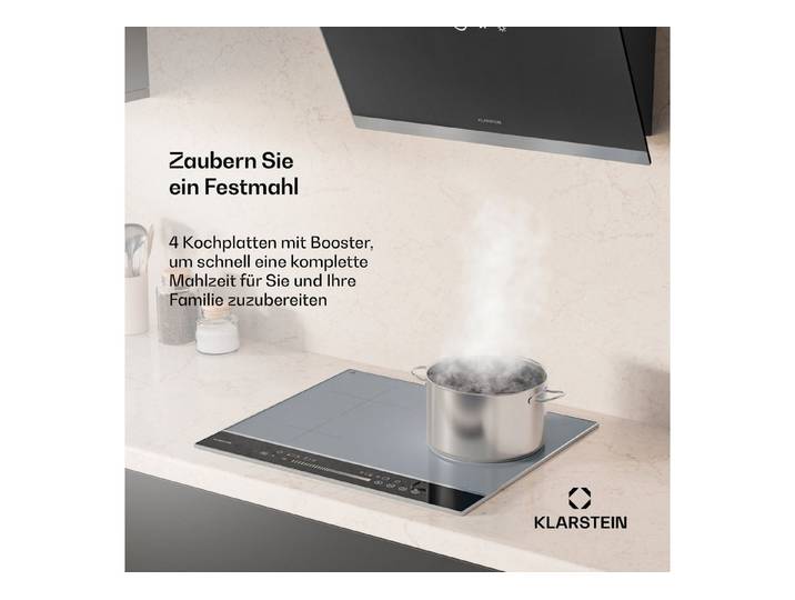 Klarstein Induktions-Kochfeld DualTone Hybrid 10046720, Elektrische Kochfelder 4 Kochzonen Flex 7200 W Touch Timer