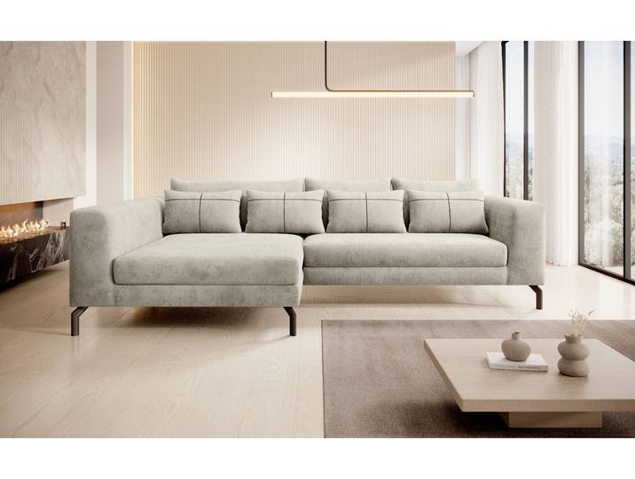 Ecksofa HOME AFFAIRE Cross, mit softem Sitz, L-Form, wendbare Zierkissen, Breite 284 cm , beige (cannoli cream), B:284cm H:82cm T:172cm, 88% PES; 12% Nylon, Sofas, Ecksofa, Couch mit vielen Kissen, stylische Kreuznaht, elegante Metallfüsse