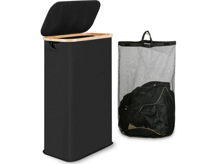 Wäschekorb mit Deckel 60L Schwarz, 22x70x41 cm, Haushalt & Reinigung, Wäschepflege, Wäschekörbe & Wäschetonnen
