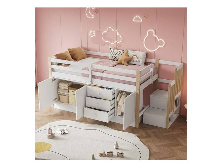 LuxusKollektion Kinderbett Kinderhochbett 90x200 mit Stauraum