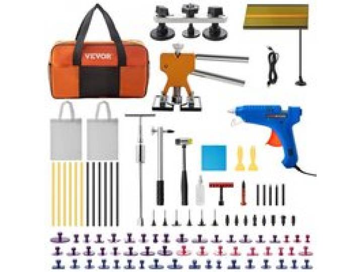 VEVOR 89 Stk. Auto Dellen Reparaturset professionell, Paintless Ausbeulwerkzeug, DIY Repair Puller kit Dent Removal Tool, Hagel Reparatur, LED Reflektierende Platte Gleithammer Dellenheber T-Stange