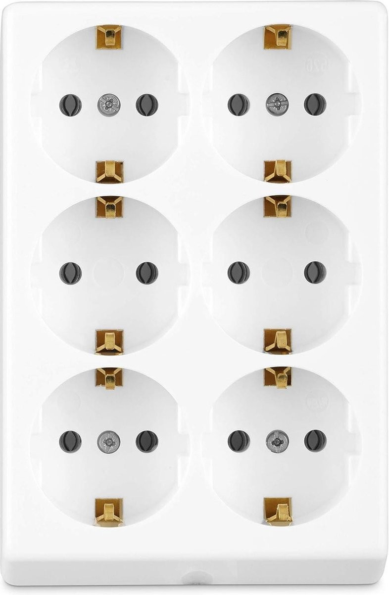 Wit 6-voudige stekkerdoos met maximaal 3500W zonder kabel