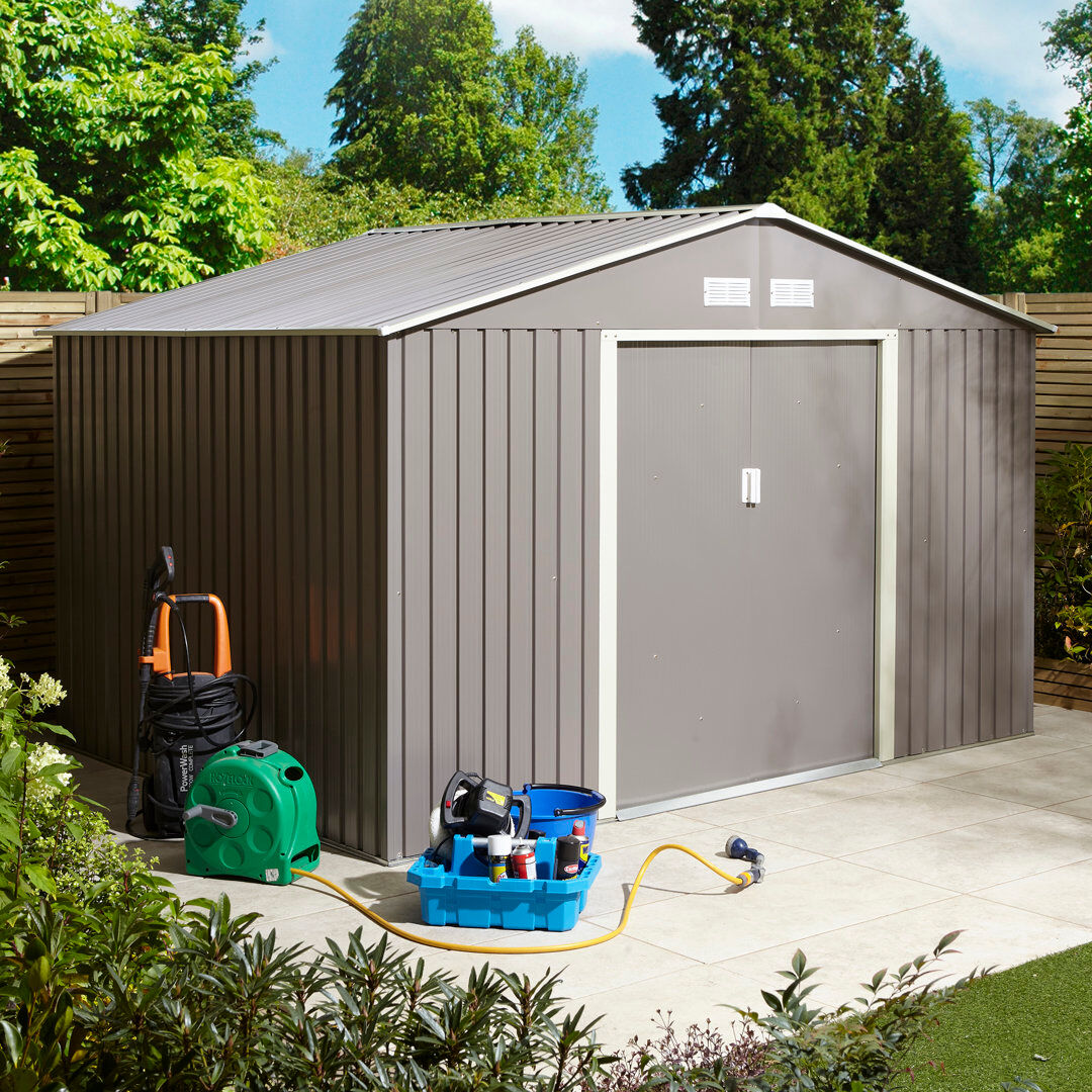 Rowlinson Trentvale Metal Apex Shed Light Grey 205cm H x 321cm W x 241cm D