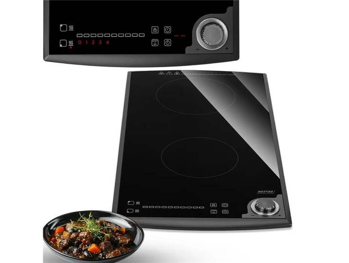 MPM Doppel-Induktionskochplatte MKE-24, 2 Kochzonen, Touchpanel, Timer, Tastensperre, STOP+GO, Signalton